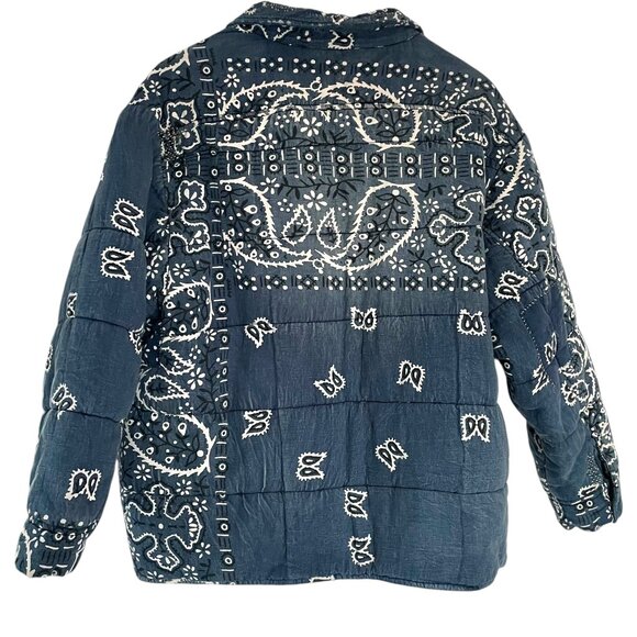 RARE Magnolia Pearl Asa Silas Bandana Puffer Jacket One Sz Blue Reversible Coat - Picture 3 of 6